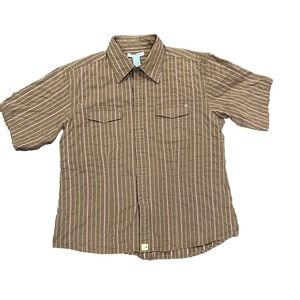 Gene Meyer Button Up Shirt Mens Large Brown Stripe Cowboy Western Rodeo‎